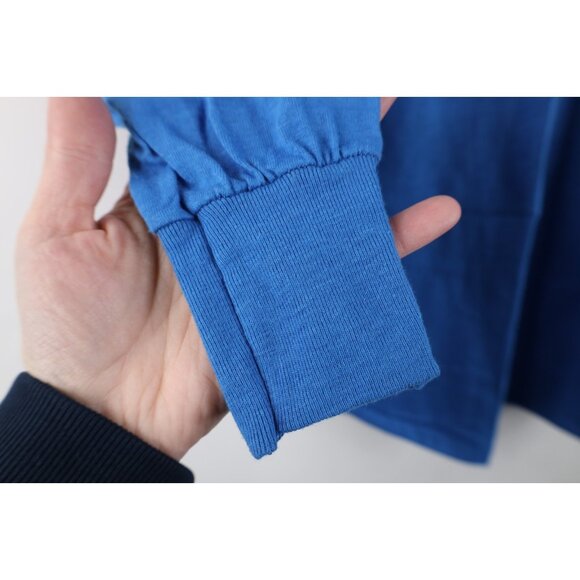 Vintage 70s 80s Streetwear Mens Medium Blank Long Sleeve T-Shirt Royal Blue USA - Picture 6 of 9